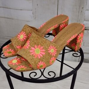 Coconuts by Matisse Tan and Pink Floral Mules Size 9
